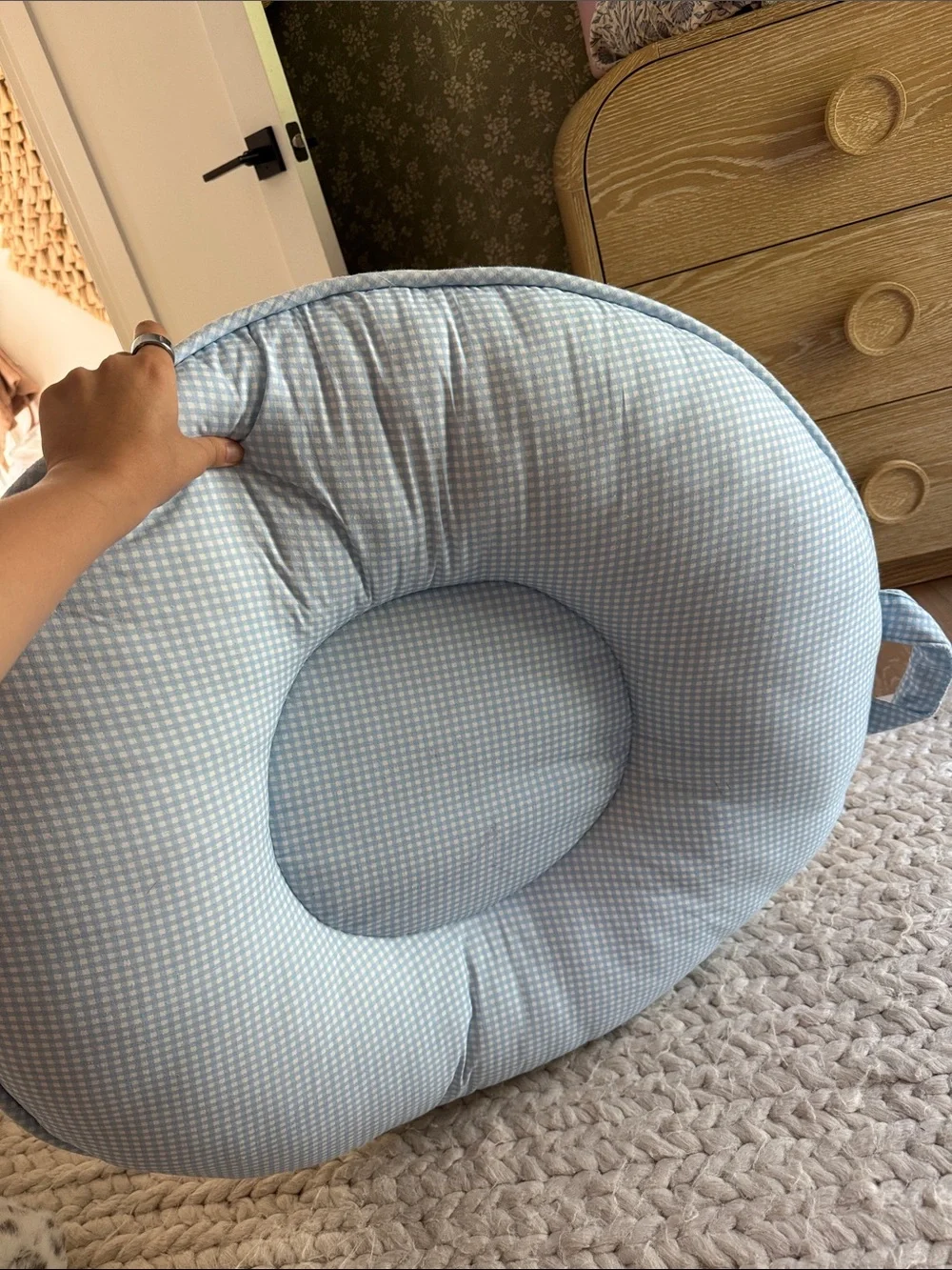 Pello GooseWaddle Soft Comfortable Floor Cushion for Children in blue gingham